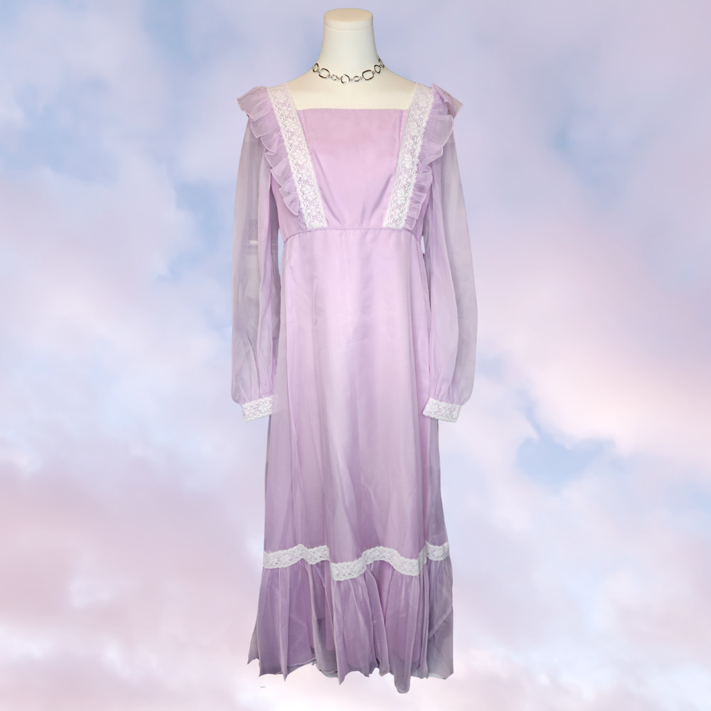 Vtg 60s 70s Sylvia Ann Lavender Lilac Pastel Wedding Bridal Formal Dress Sz 16